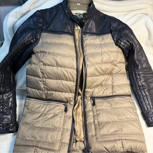 Burberry Leather and Puffer Jacket in Black and Tan